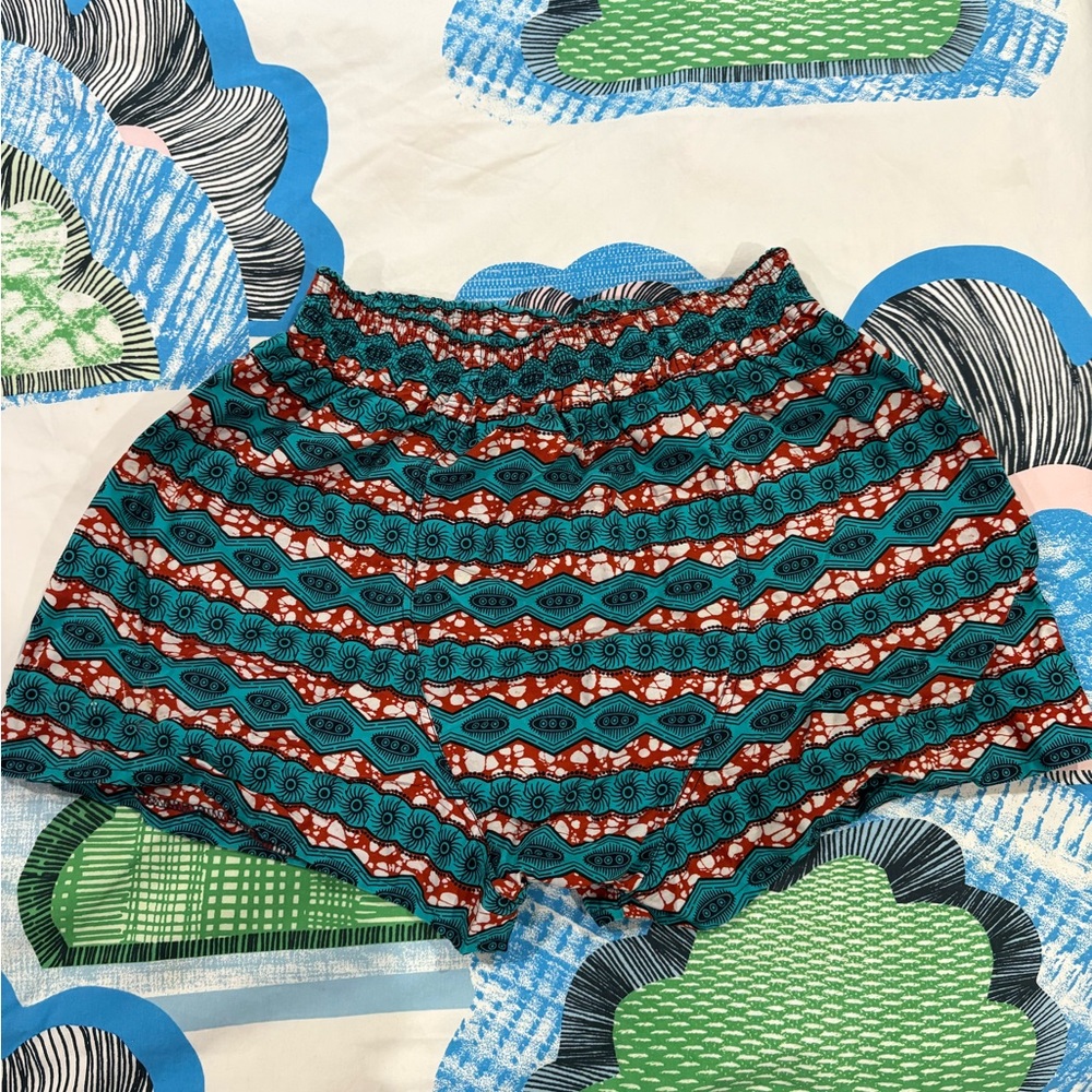 Green and Red Kitenge Cloth Shorts with Elastic Waistband